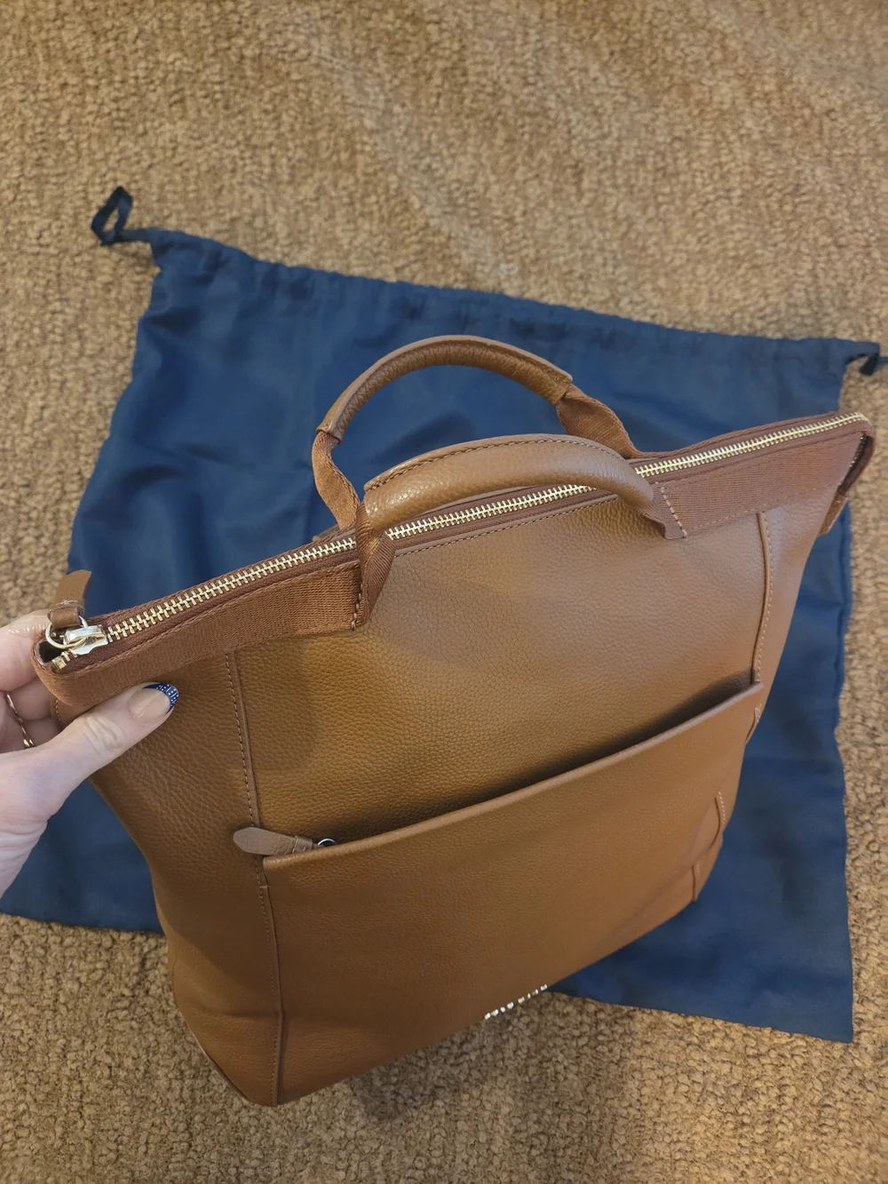 Cole Haan Grand Series Tan Pebbled Leather Convertible Backpack Tote